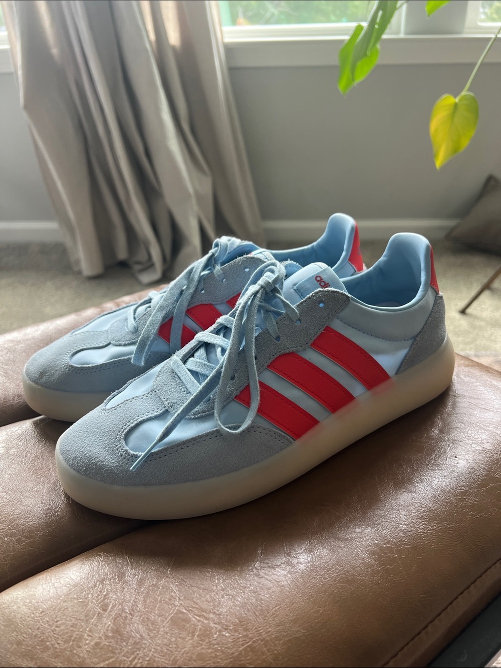 adidas Light Blue Sneakers with Red Stripes